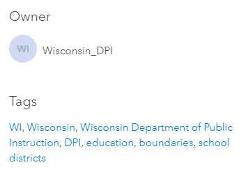 Example of tags for a data layer in AGOL